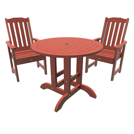 Highwood Usa Lehigh 3pc Round Outdoor Patio Furniture Dining Set AD-DNL36-RED